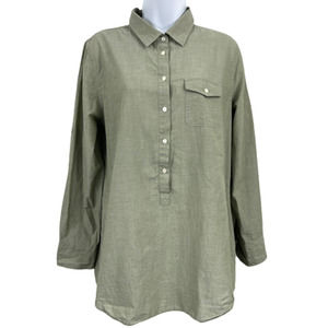 J Crew Popover Roll-Tab Tunic Top Olive - M